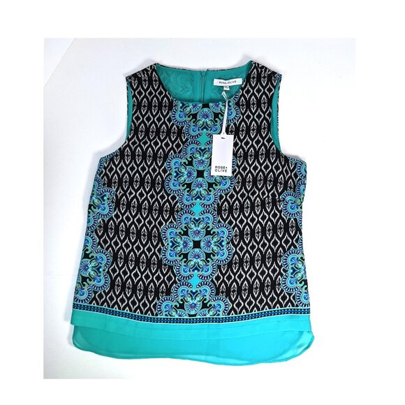 Rose & Olive Top Turquoise Print Layered Sleeveless Scoop Neck Sz Small NWT - Picture 5 of 7